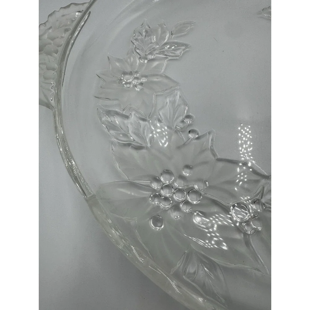 Mikasa Poinsettia Pattern Clear and Frosted Round Serving Plate with‎ Handles